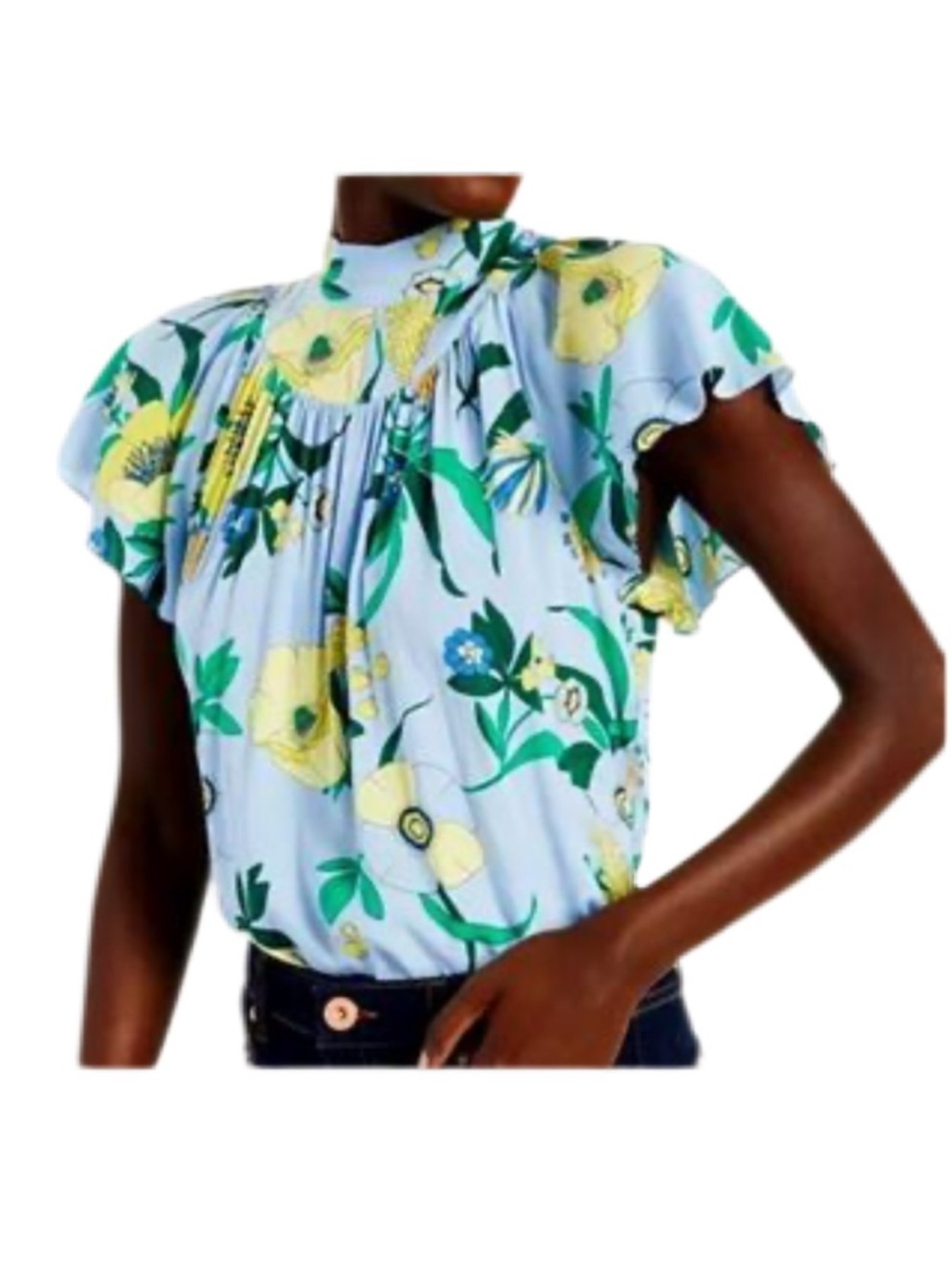 INC International Concepts Floral Light Blue Top Size Petite Large